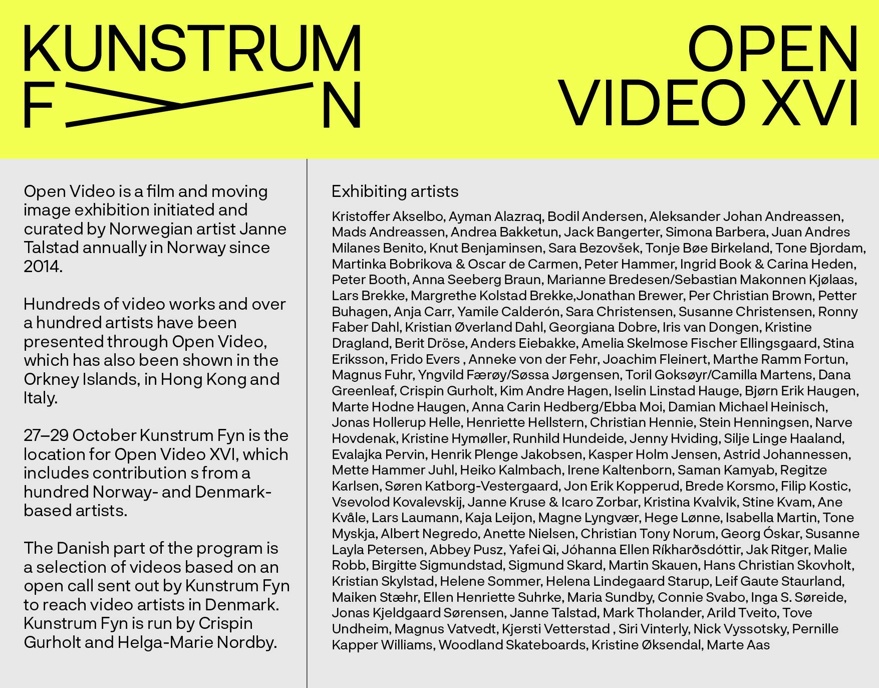 Kunstrum Fyn Open Video XVI artists