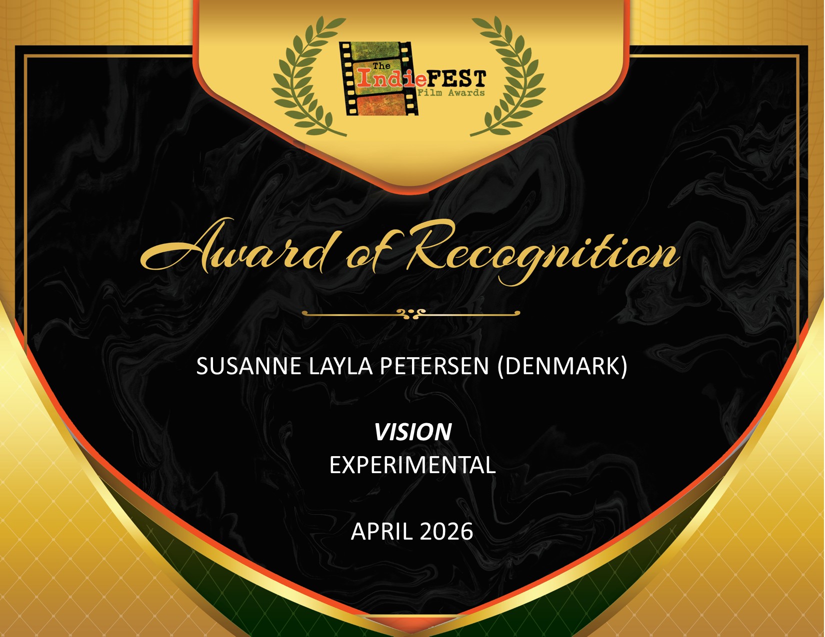 IndieFEST Award of Recognition Certificate