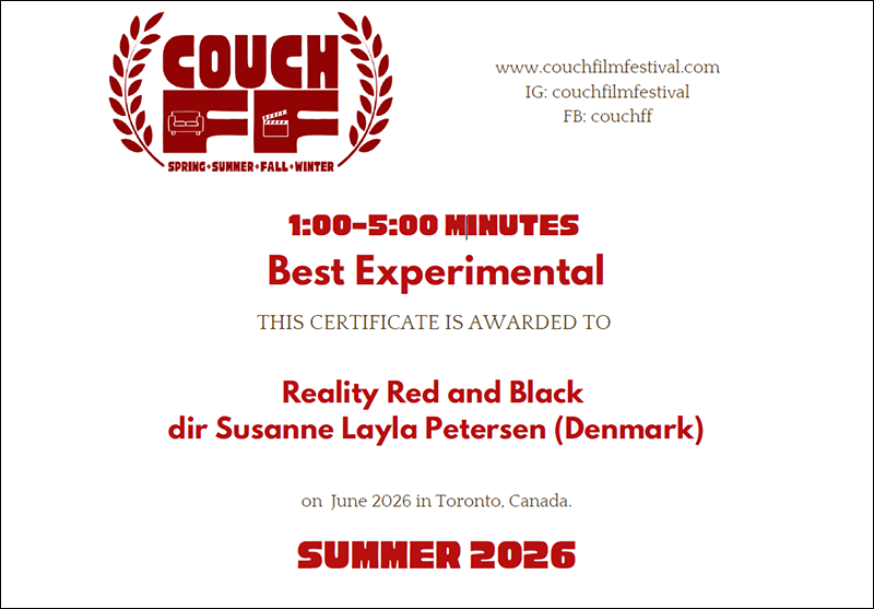 Best Experimental Winner, Couch Film Festival